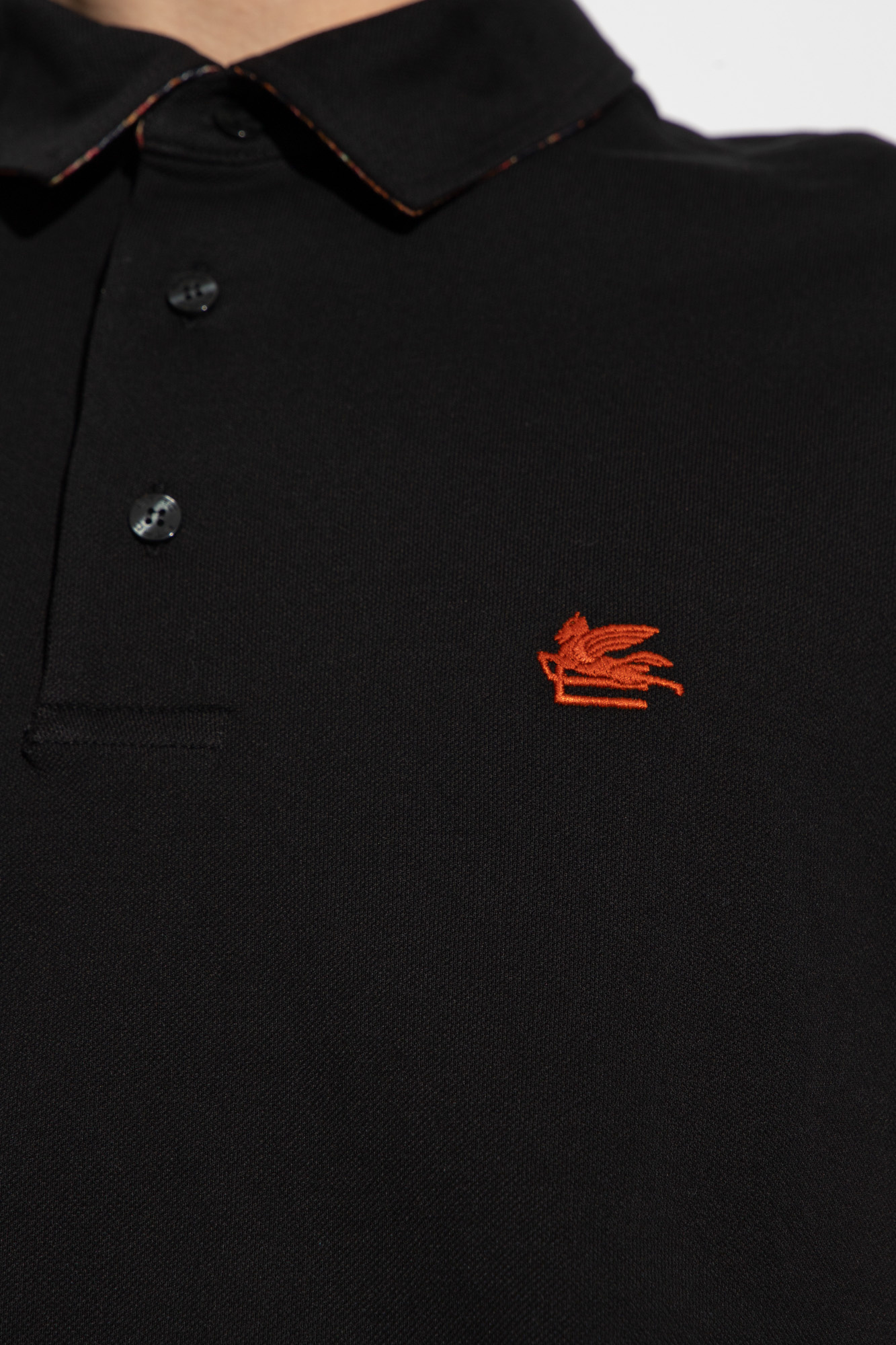 Tgkb5Shops Switzerland Polo en pique de coton x Raf Simons avec epingles a lavant Black Polo shirt with logo Etro